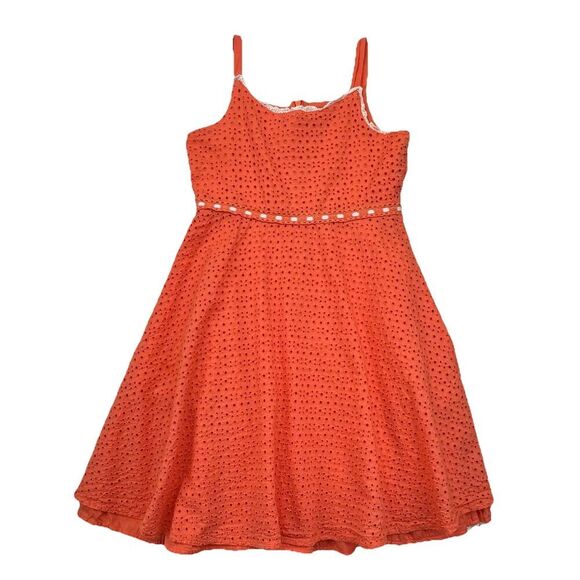The Childrens Place Girls Orange Eyelet Lace Dress Lined Layered Size 14 - Picture 1 of 10